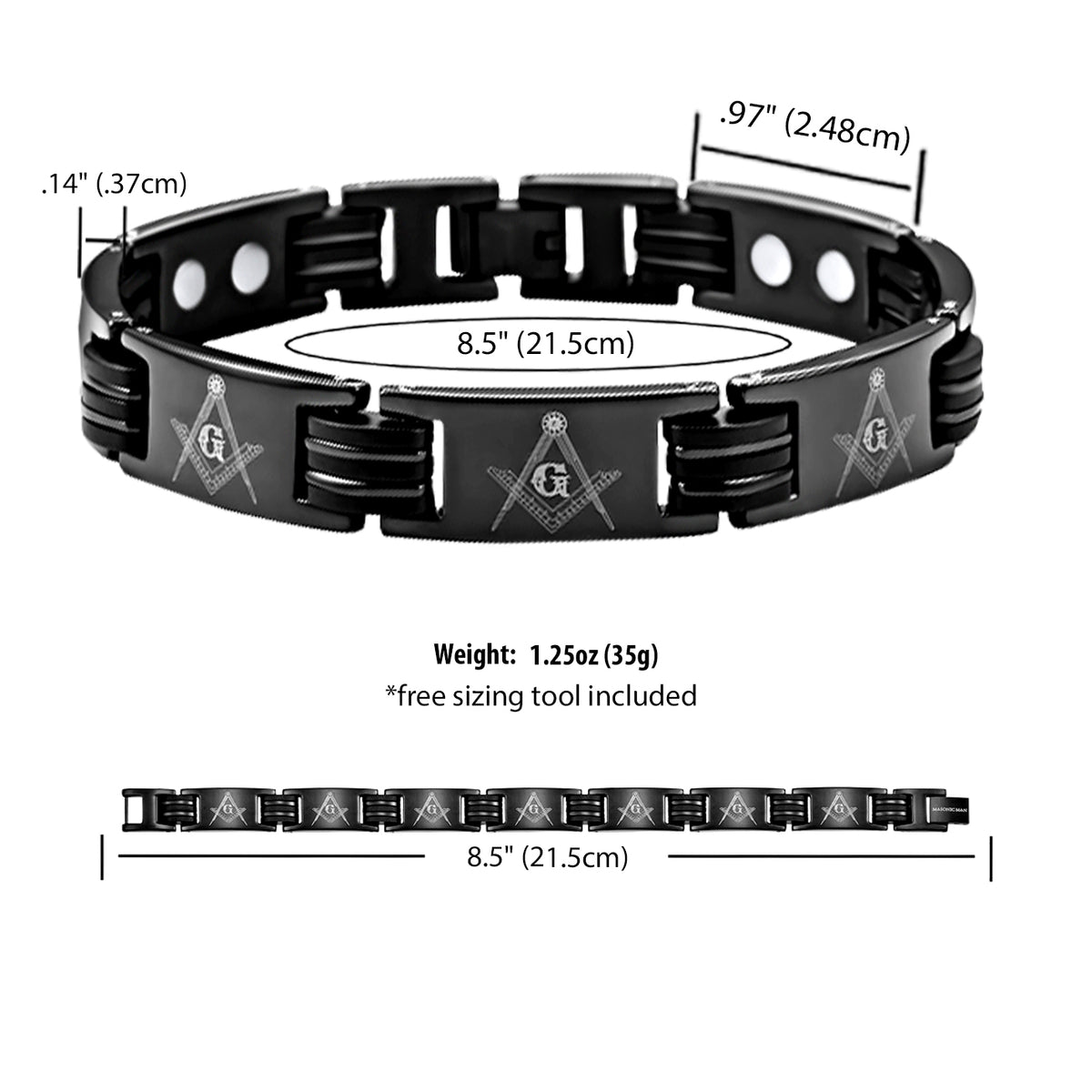 MasonicMan Black Magnetic Titanium Masonic Bracelet