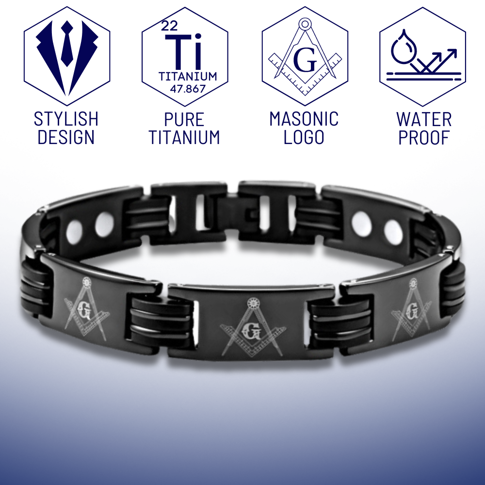 MasonicMan Black Magnetic Titanium Masonic Bracelet