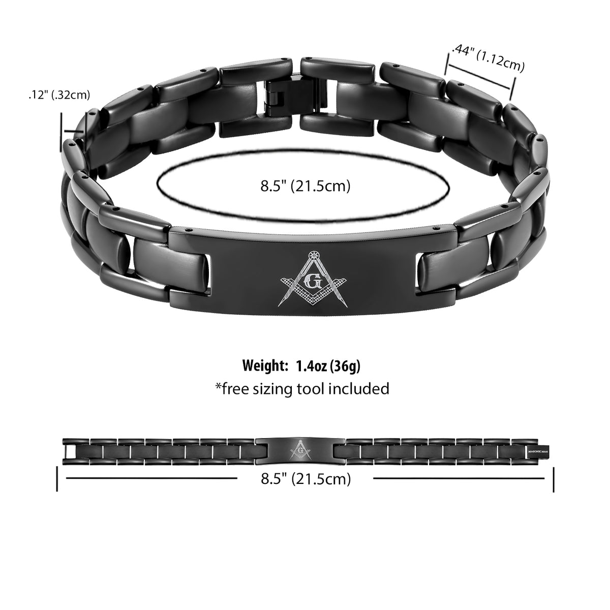 MasonicMan Black Titanium Bracelet with Square and Compass
