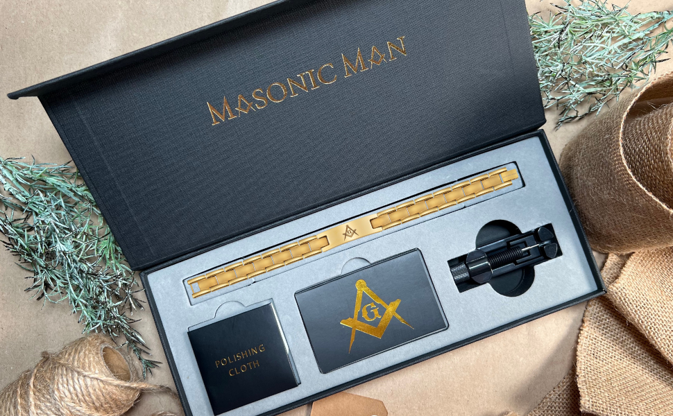 MasonicMan Gold Titanium Bracelet with Square and Compass