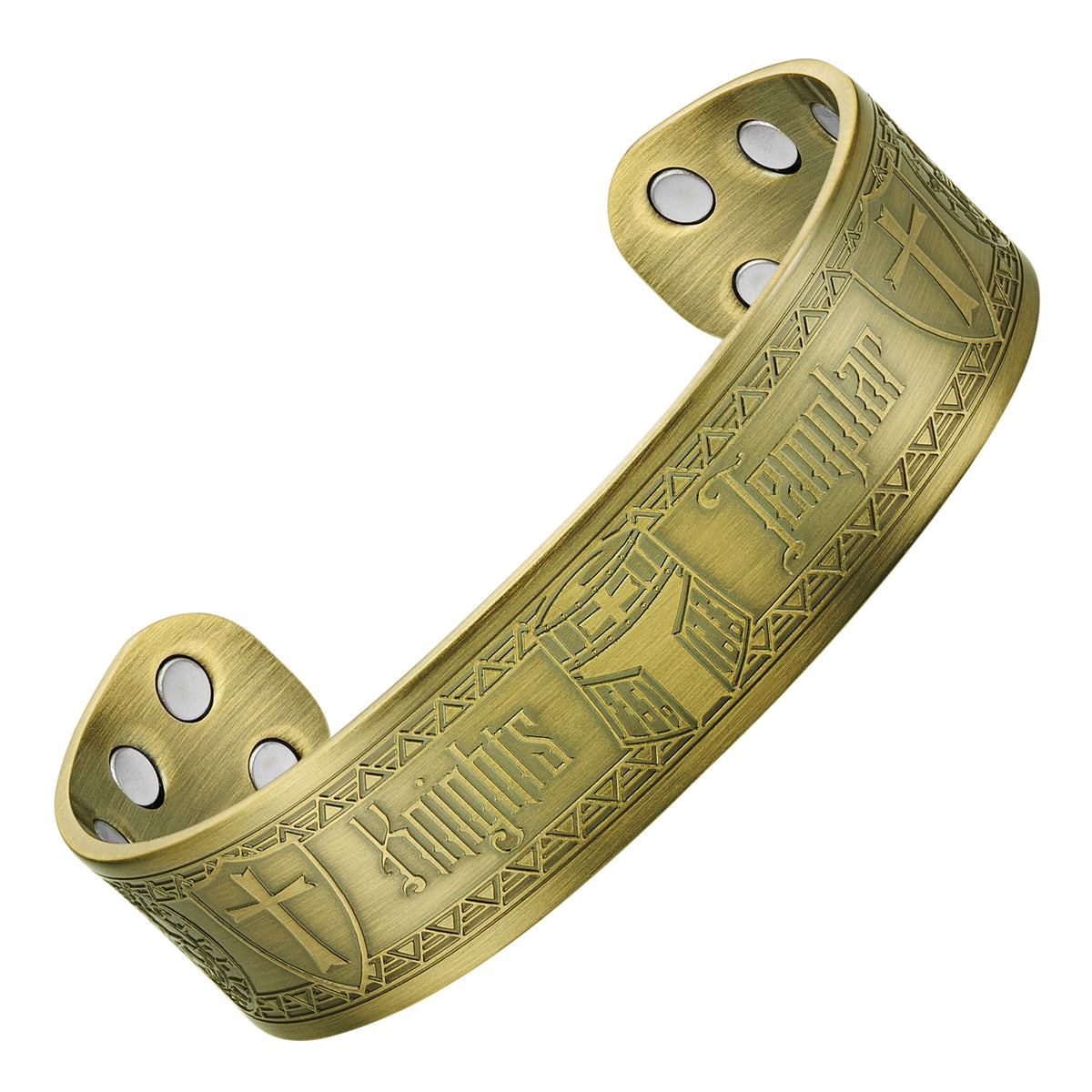 TemplarMan Engraved Pure Copper Bangle Bracelet - Antique Gold Finish