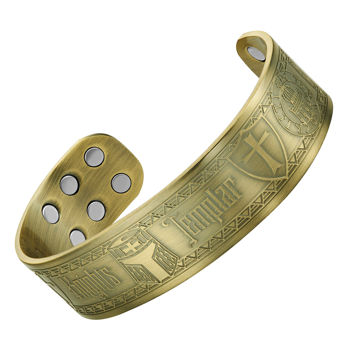 TemplarMan Engraved Pure Copper Bangle Bracelet - Antique Gold Finish