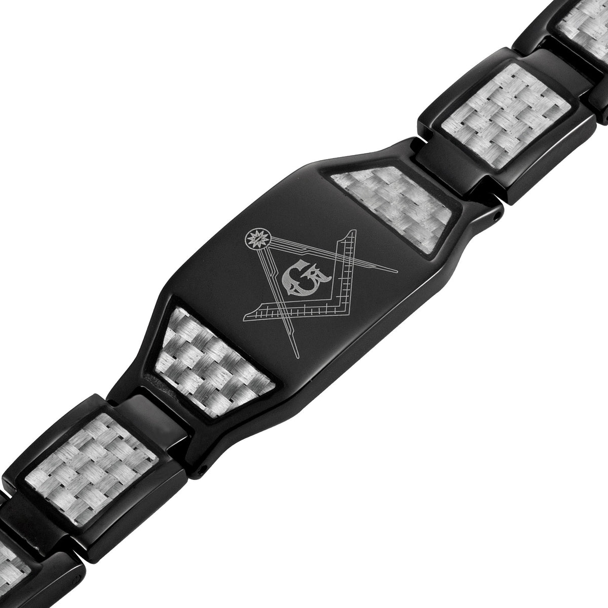 Black Titanium Masonic Bracelet with Silver Carbon Fiber Insets