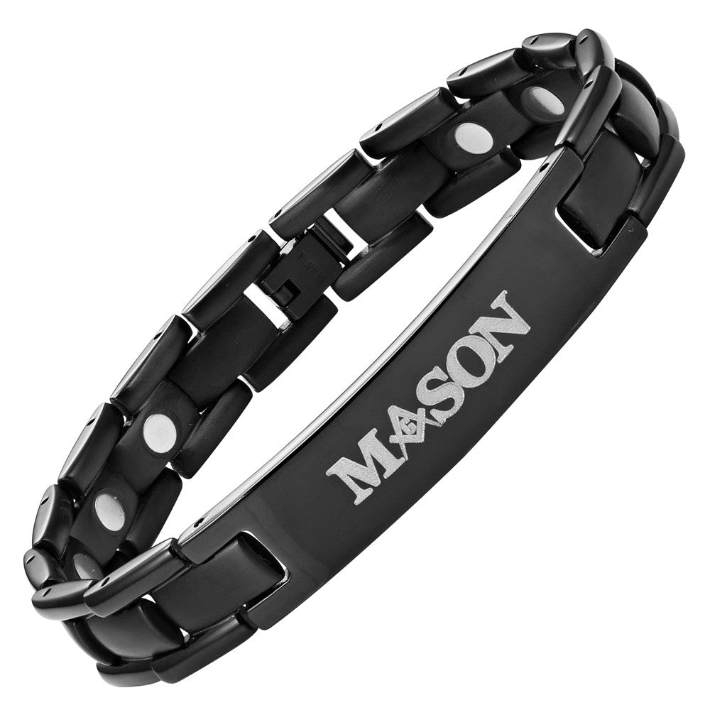 MasonicMan Black Titanium Magnetic Masonic Bracelet