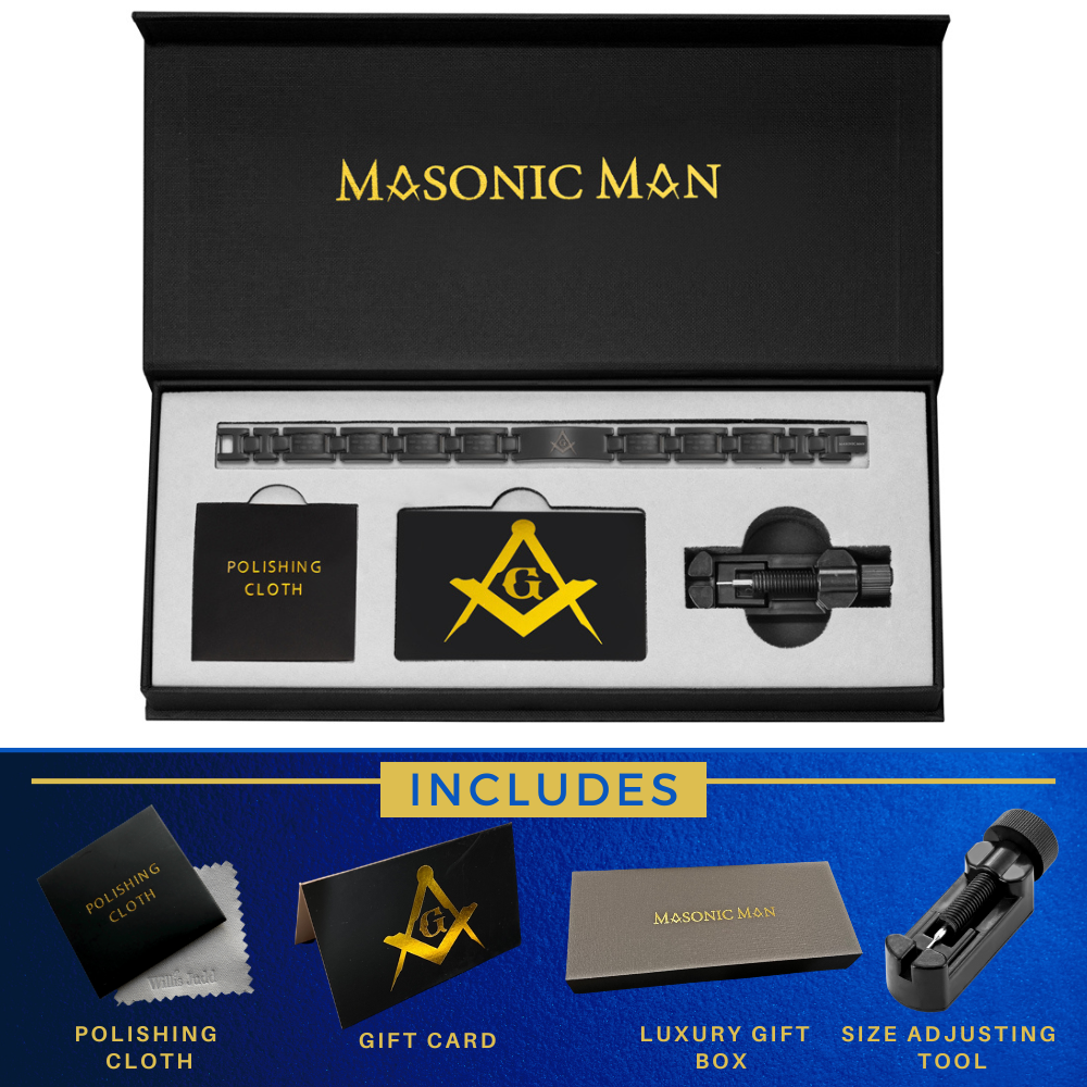 Masonic Black Titanium Bracelet with Black Carbon Fiber