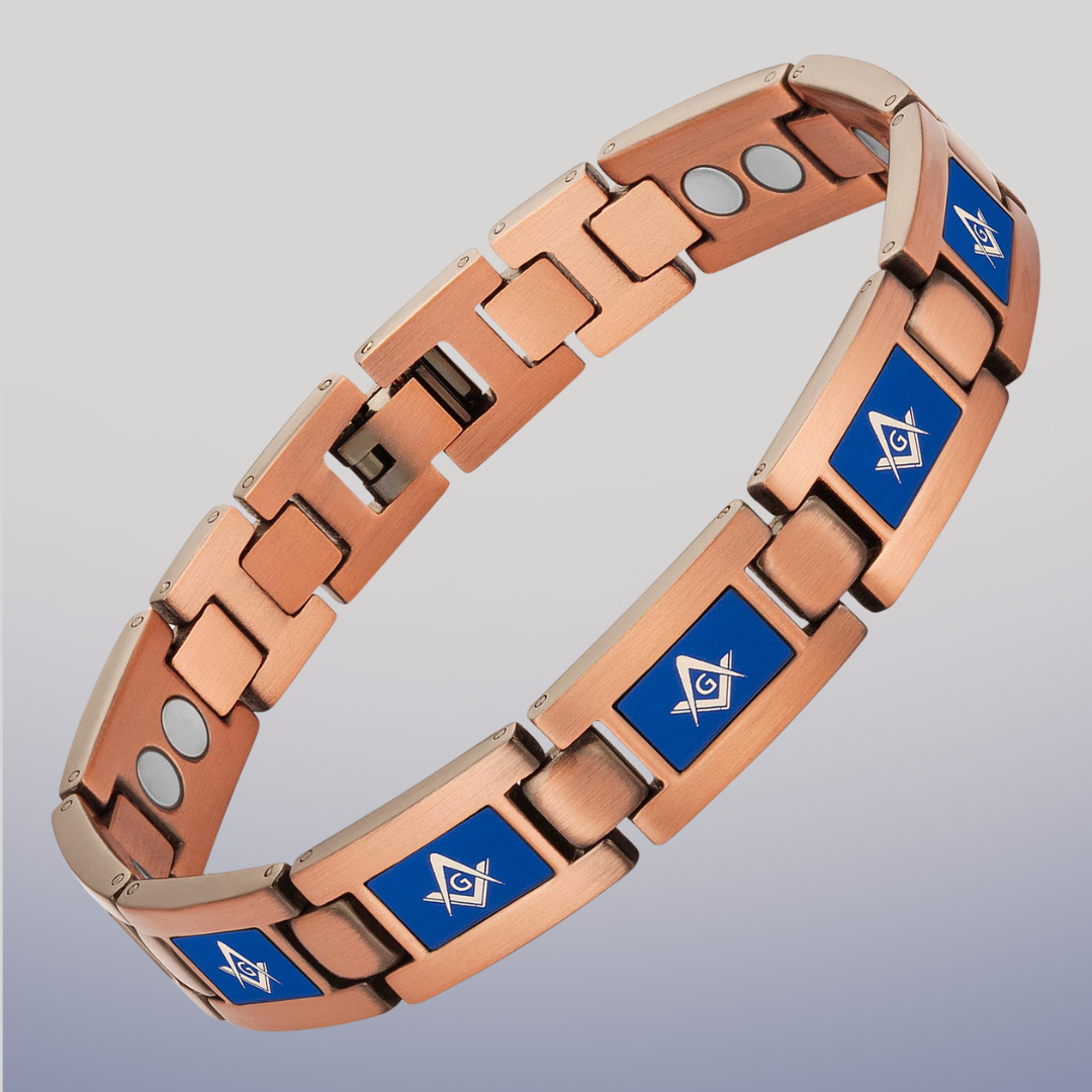 Masonic Pure Copper Link Bracelet with Adjusting Tool (BLUE)