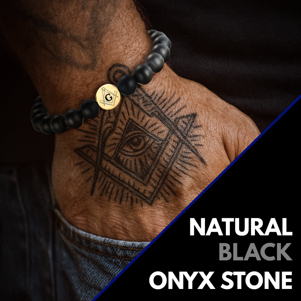 Masonic Mens Bead Bracelet Black / Gold