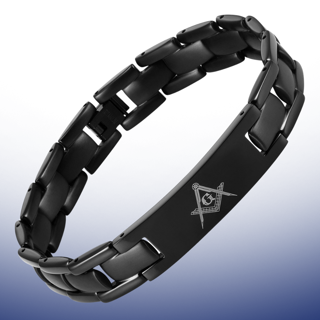 MasonicMan Black Titanium Bracelet with Square and Compass