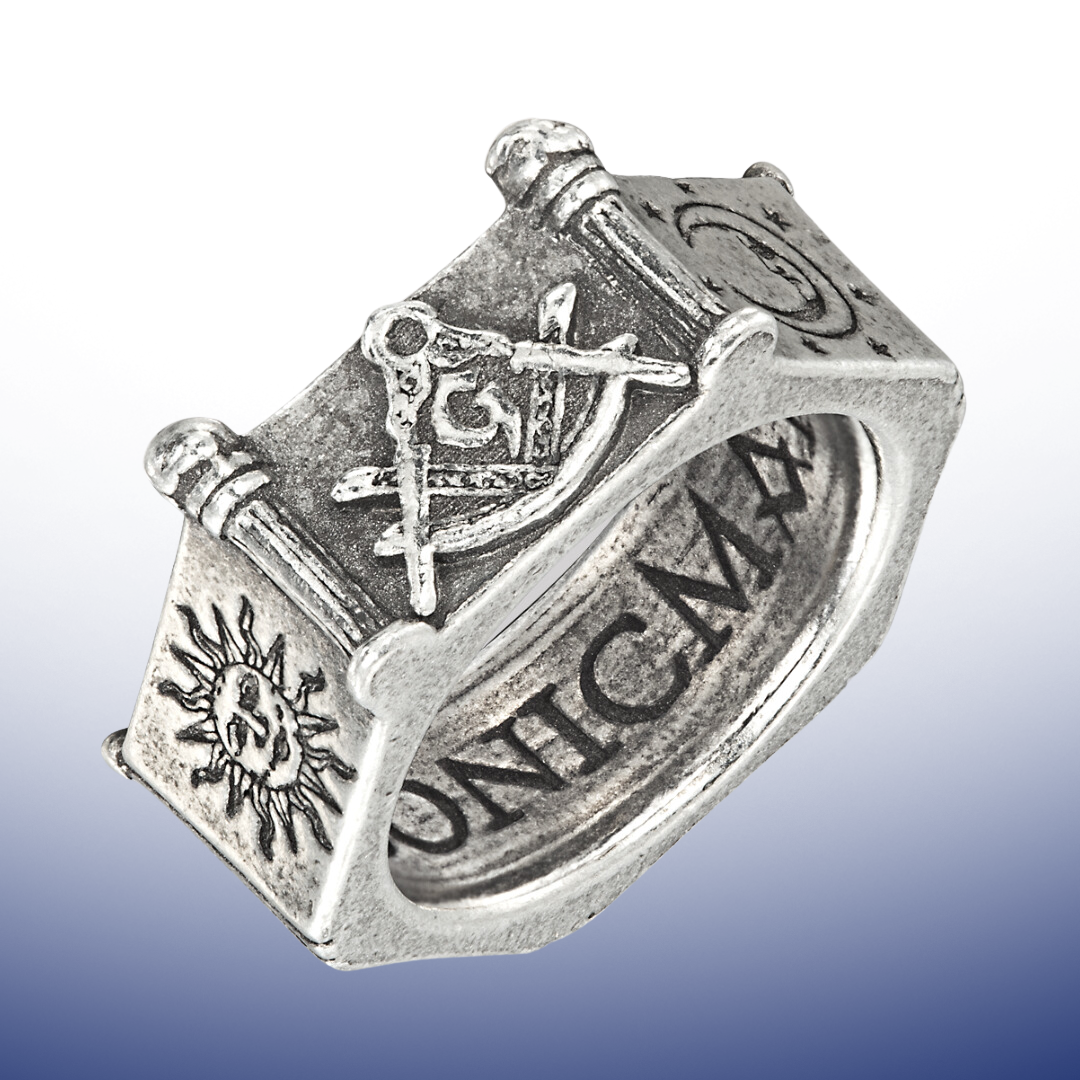 Made In England Pewter Masonic Ring - 6 Sided