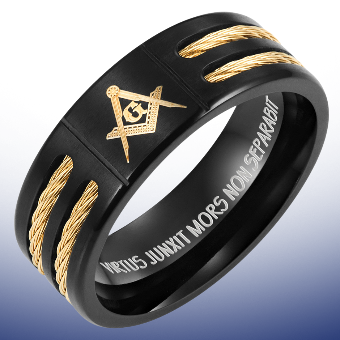 MasonicMan Gold Rope Emblem Titanium Ring