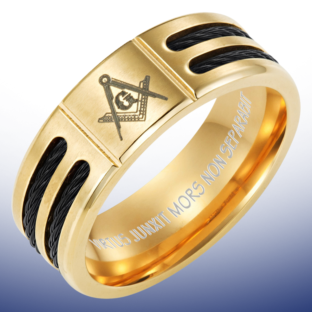 Mens Masonic Ring - Gold Titanium