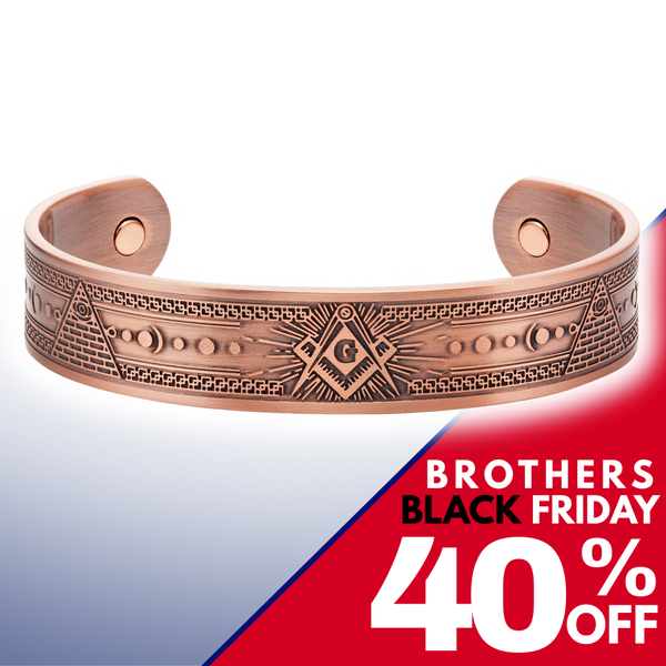 Mens Masonic Bangle Pure Copper  Bracelet - Magnetic