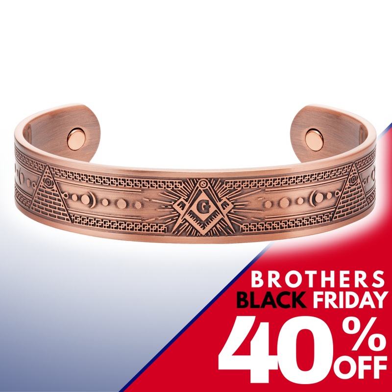 Mens Masonic Bangle Pure Copper  Bracelet - Magnetic
