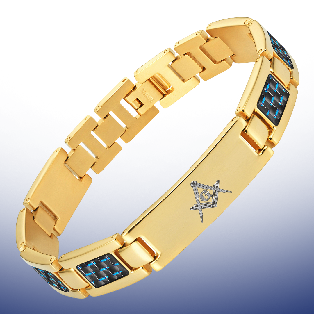 MasonicMan Gold Titanium Bracelet with Square and Compass