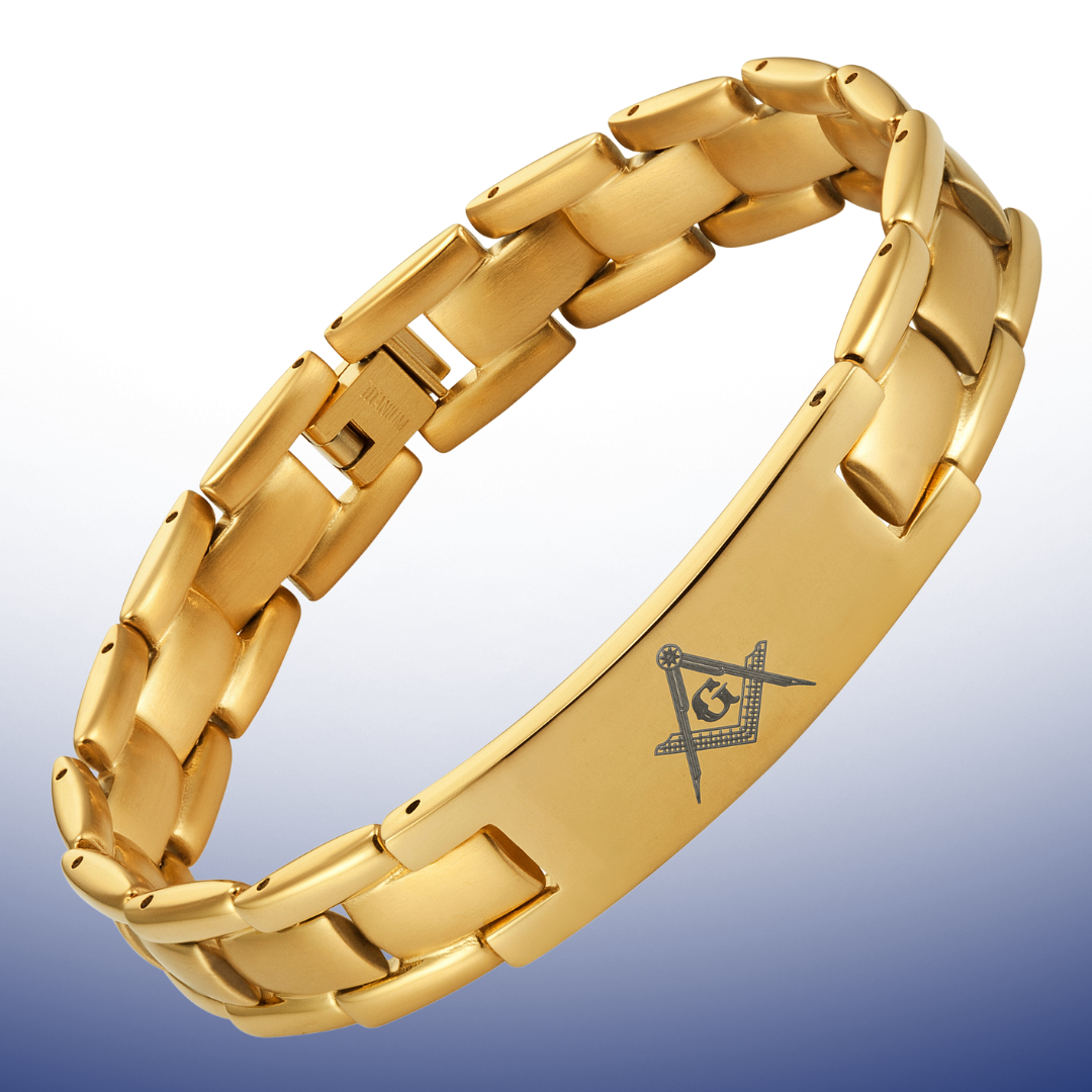 MasonicMan Gold Titanium Bracelet with Square and Compass