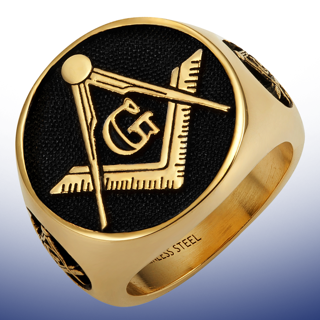 MasonicMan Square and Compass Stainless Steel Ring - (Gold Color)