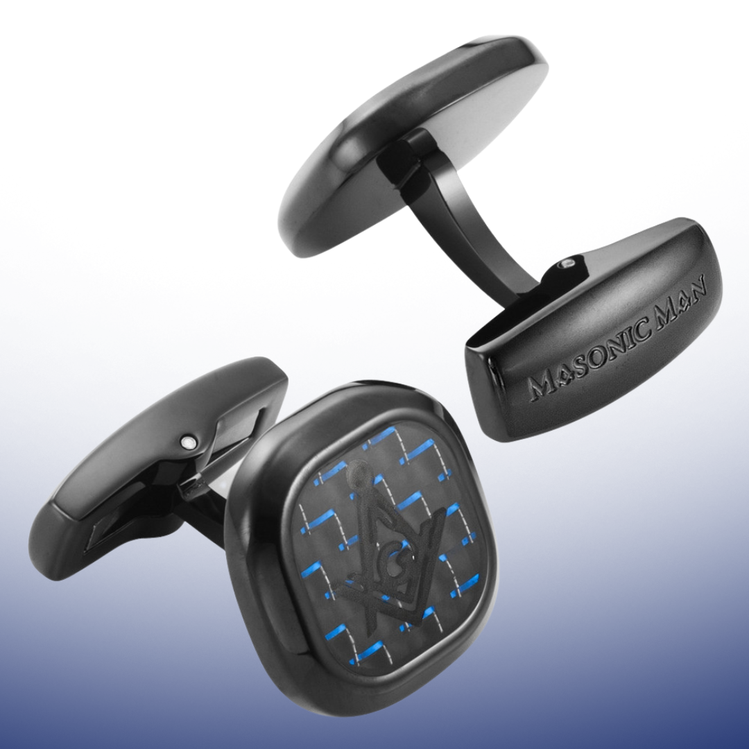 MasonicMan Stainless Steel Cufflinks with Blue Carbon Fiber