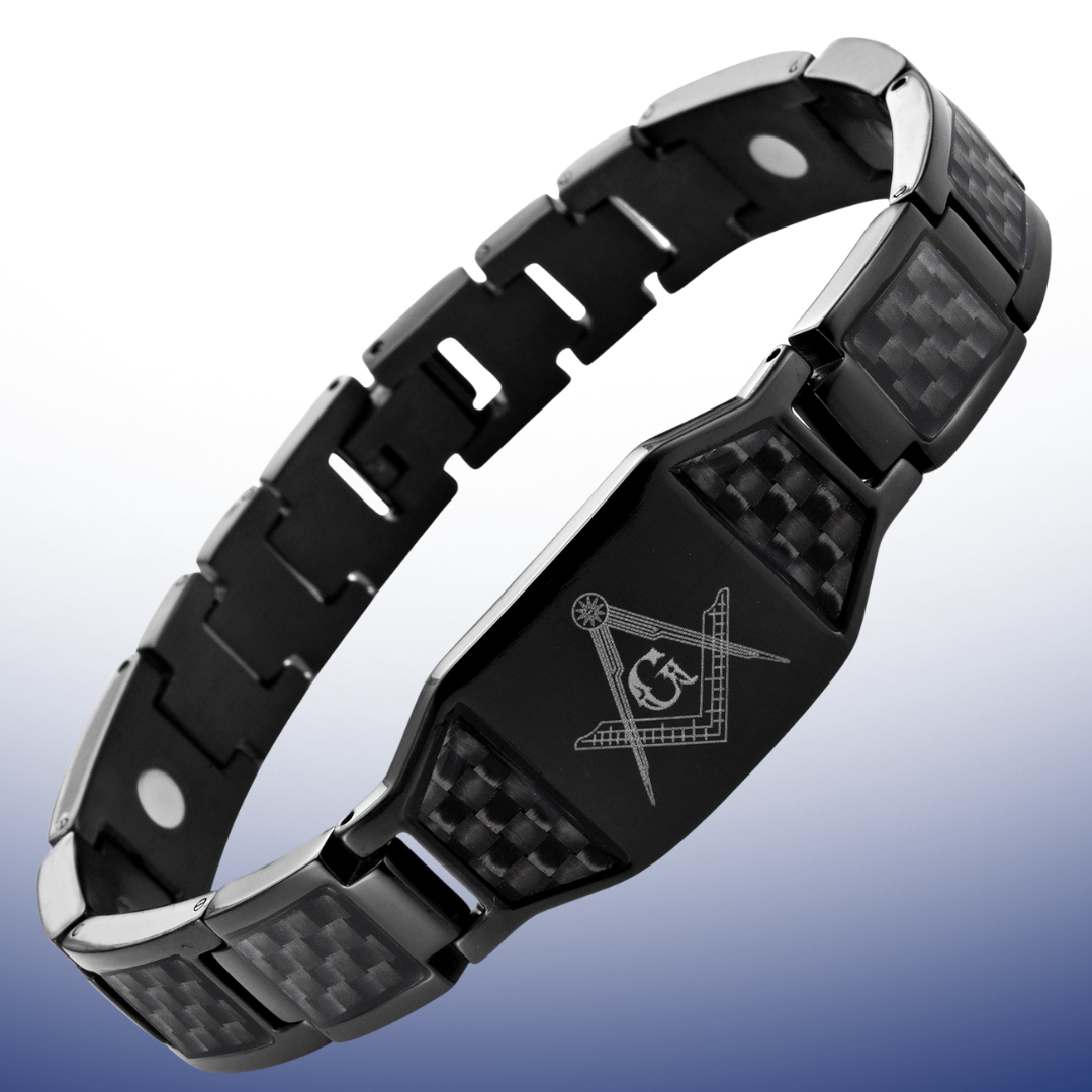 MasonicMan Titanium Magnetic Masonic Bracelet with Black Carbon Fiber