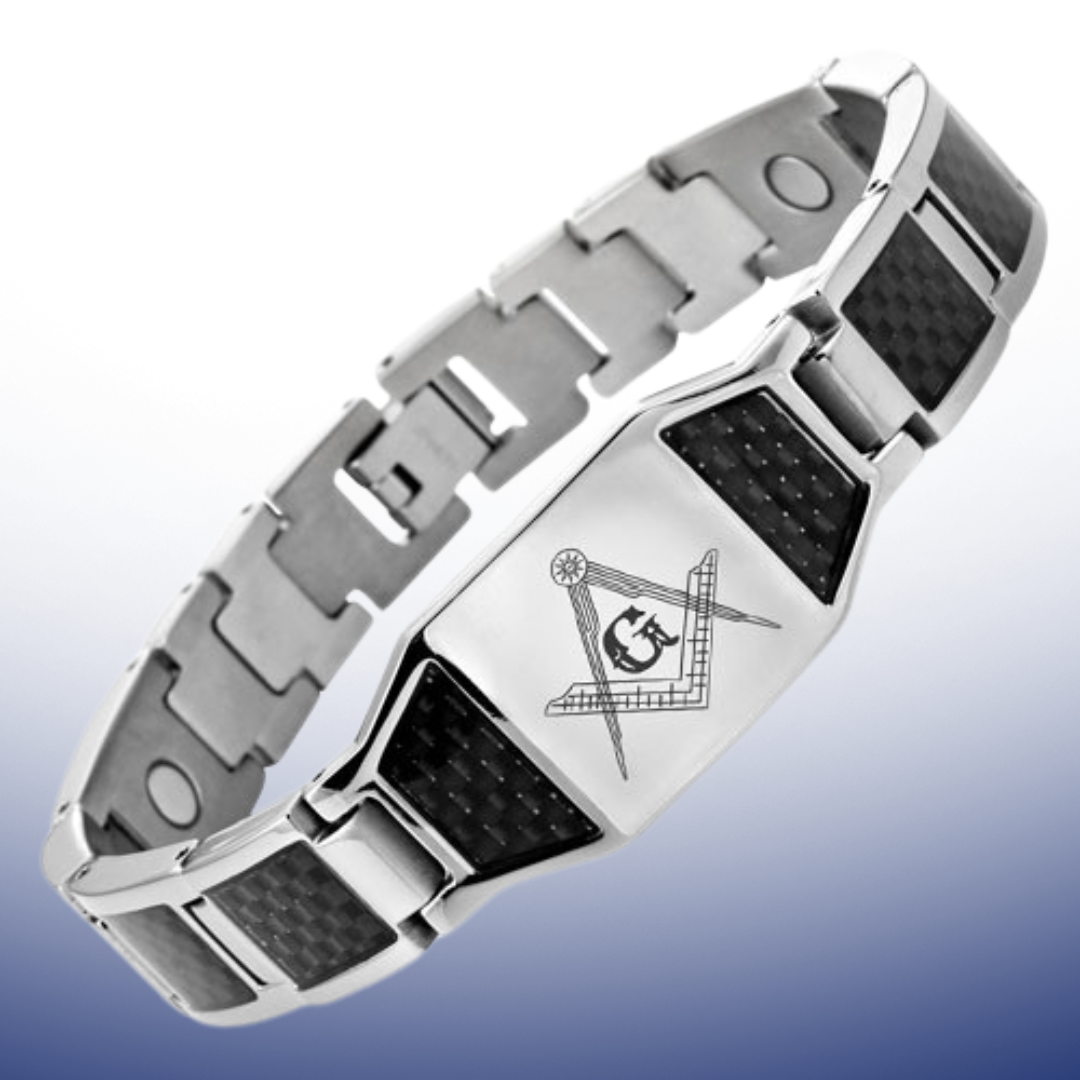 MasonicMan Titanium Masonic Bracelet with Black Carbon Fiber