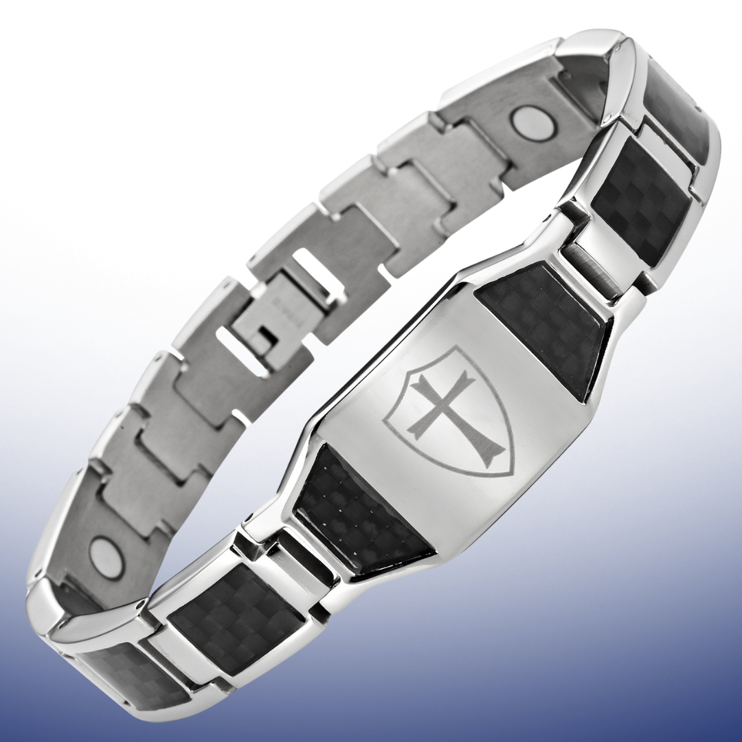 Titanium Magnetic Bracelet With Knights Templar Cross Shield Gift Box