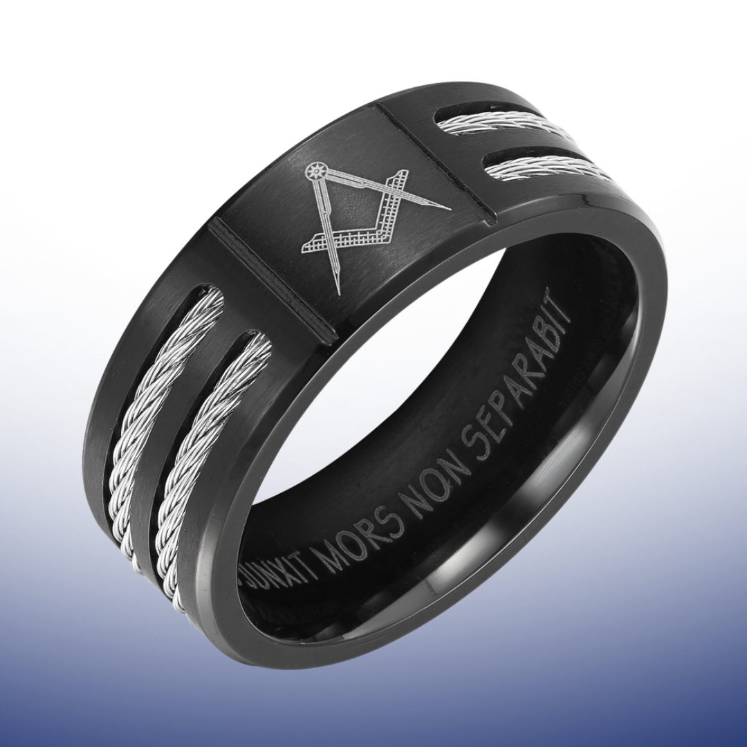 Titanium Masonic Ring Engraved Latin with Rope