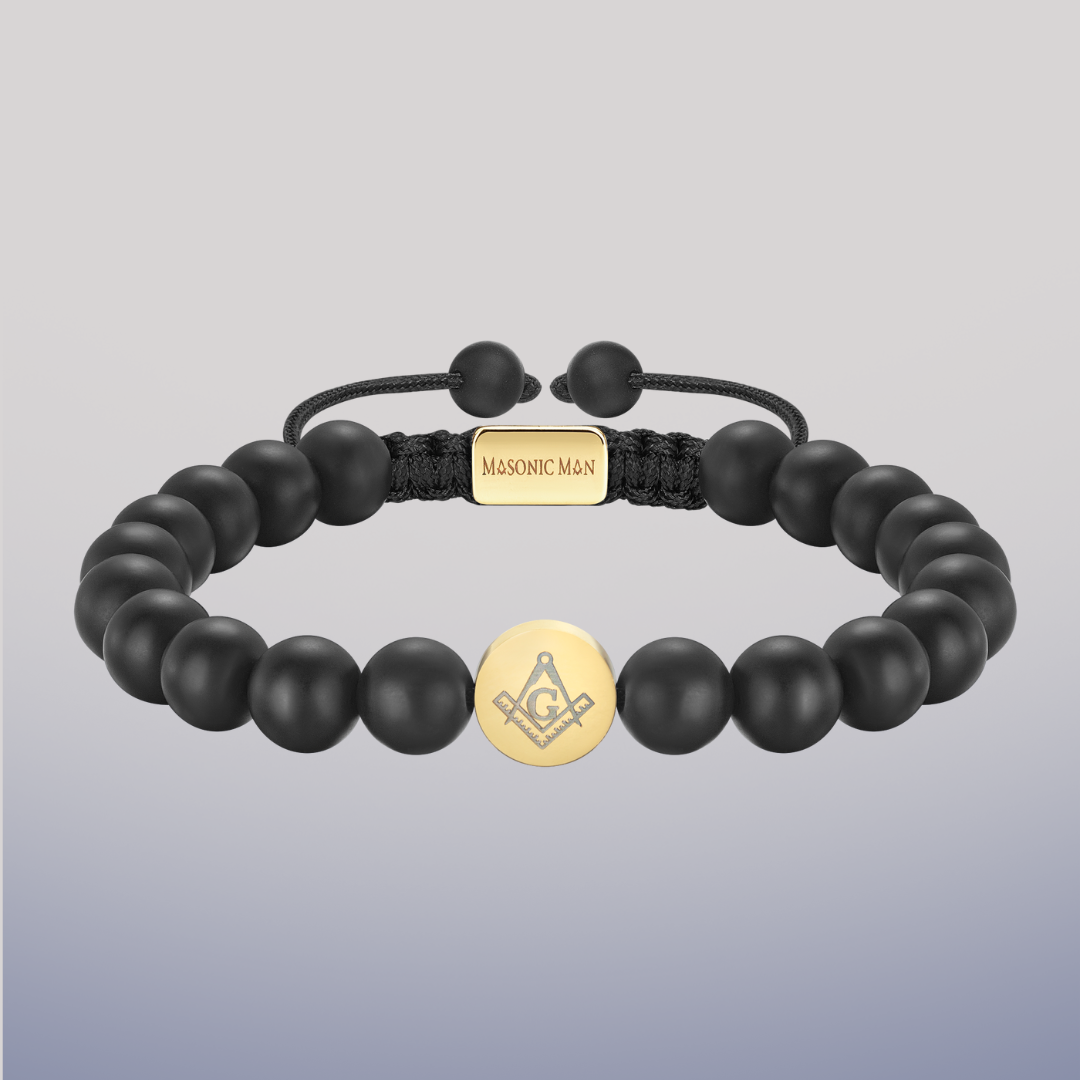 Masonic Mens Bead Bracelet Black / Gold