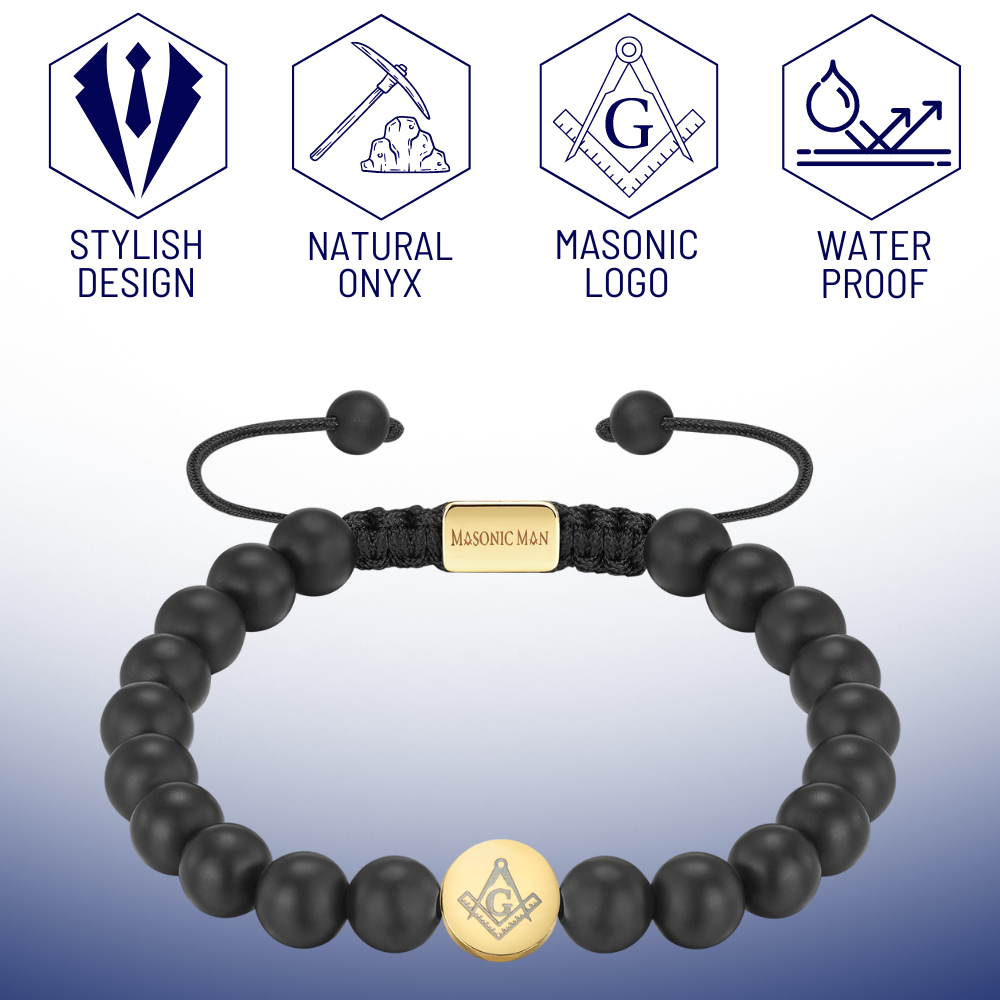 Masonic Mens Bead Bracelet Black / Gold