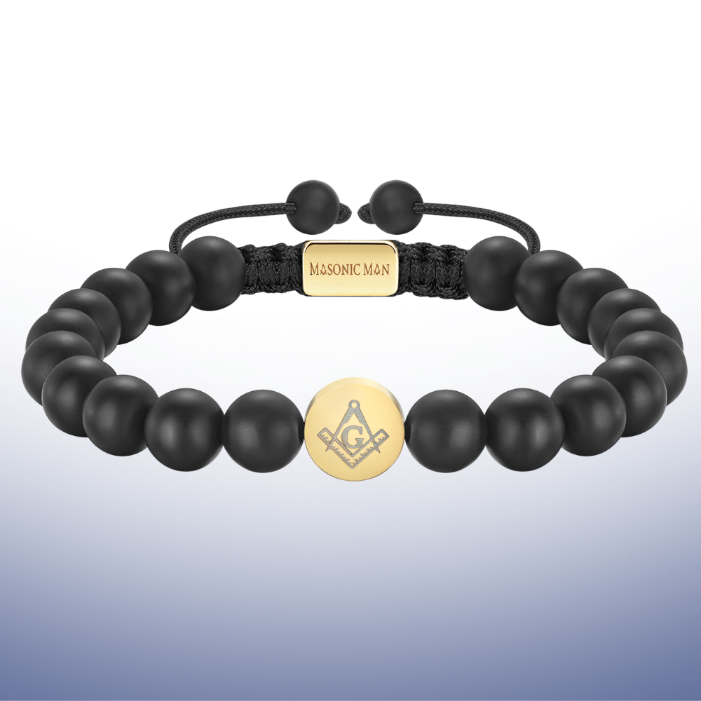 Masonic Mens Bead Bracelet Black / Gold