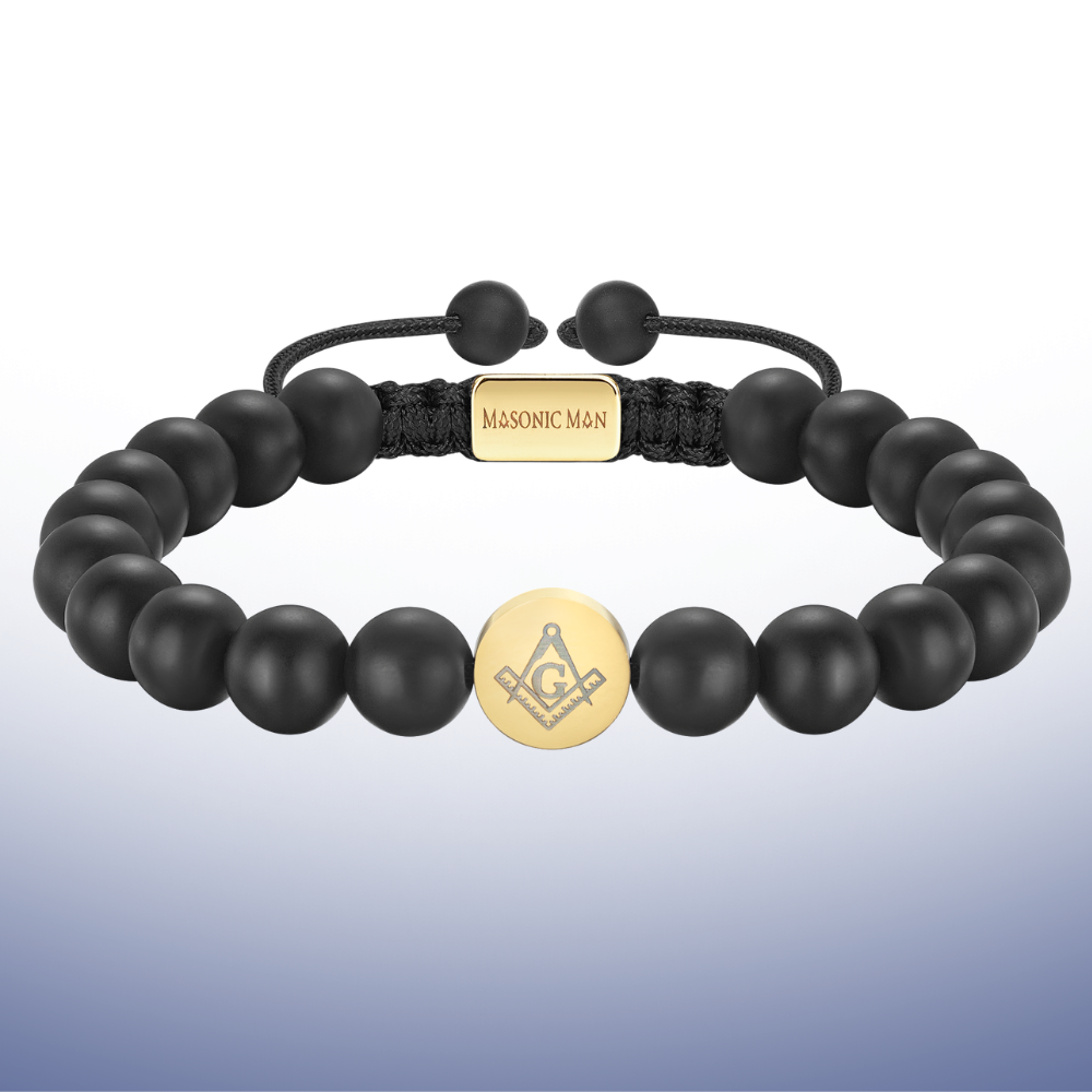 Masonic Mens Bead Bracelet Black Gold MasonicMan