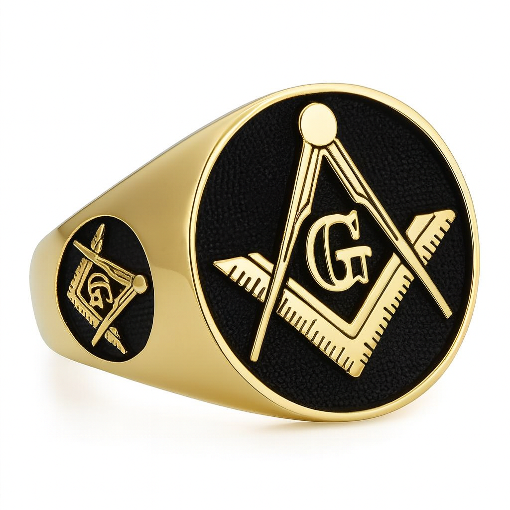 MasonicMan Square and Compass Stainless Steel Ring - (Gold Color)