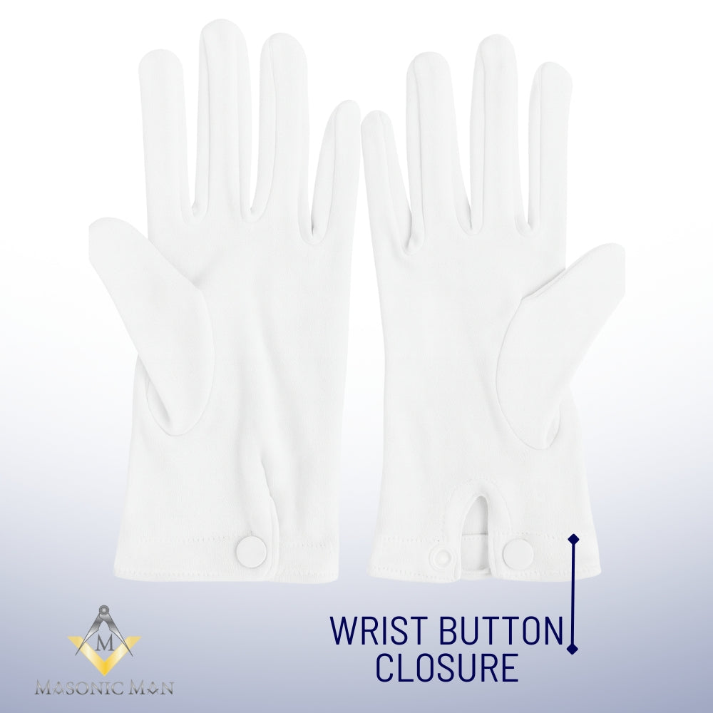 Ceremonial Freemason gloves with red embroidered emblem