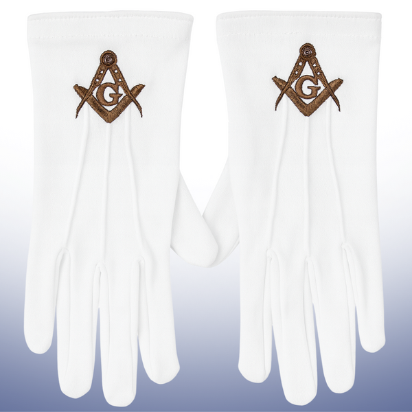 White Masonic gloves with Square & Compasses G embroidery