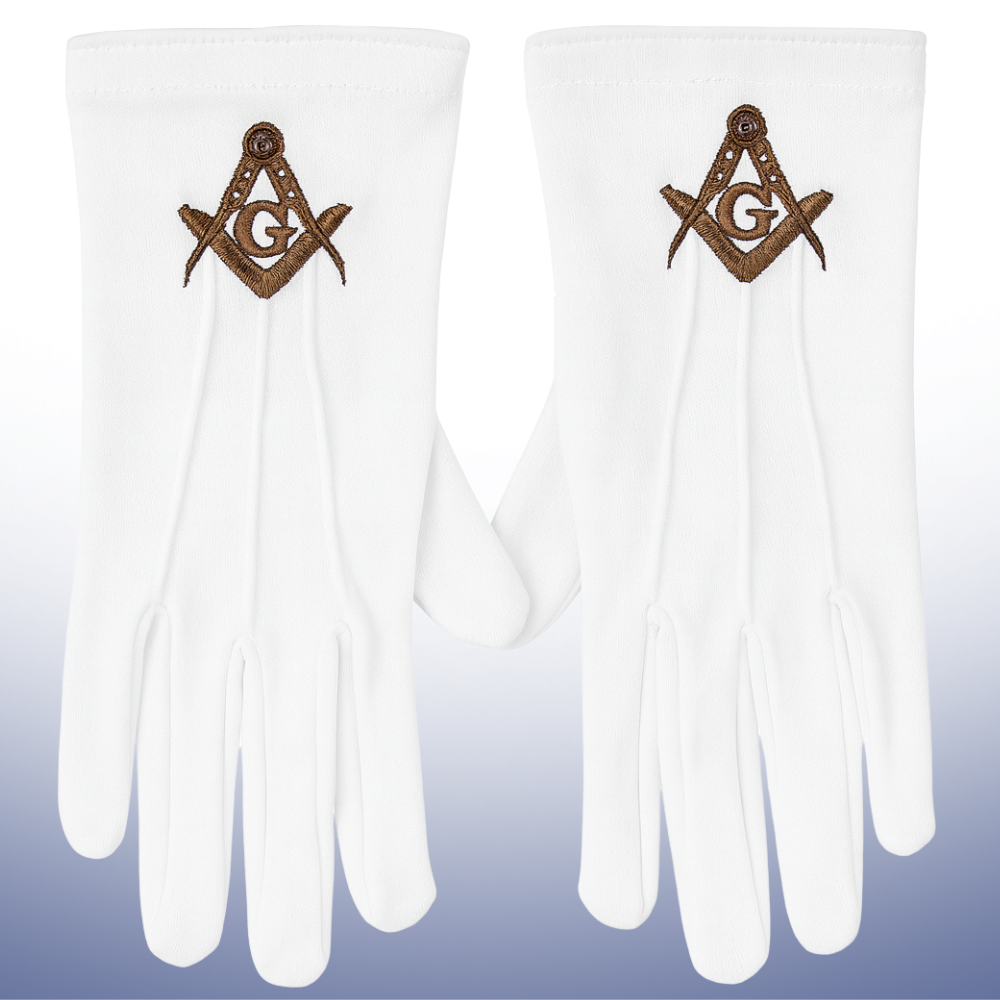 White Masonic gloves with Square & Compasses G embroidery