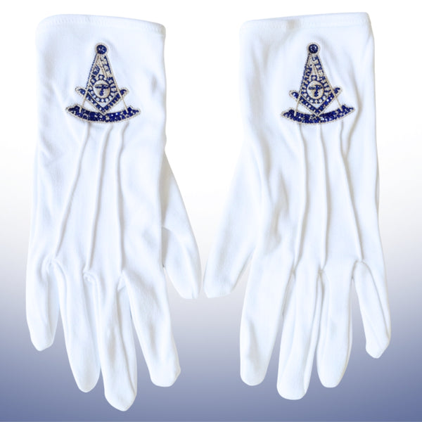 White Masonic gloves with embroidered Past Master symbol