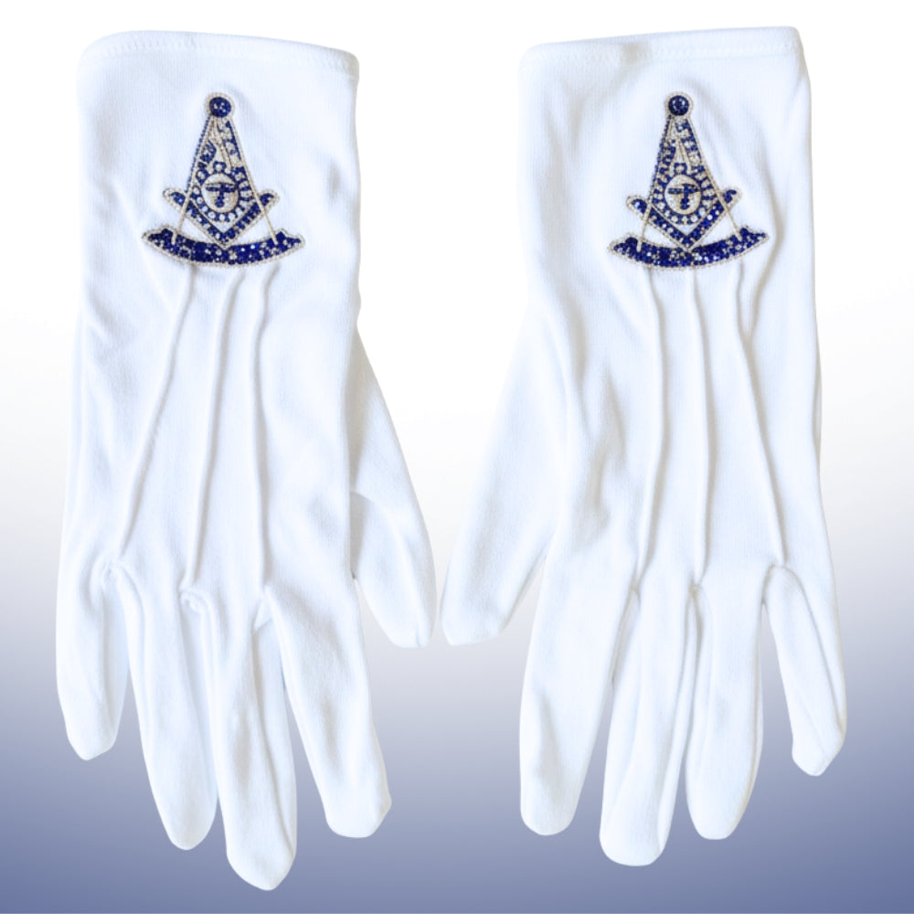 White Masonic gloves with embroidered Past Master symbol