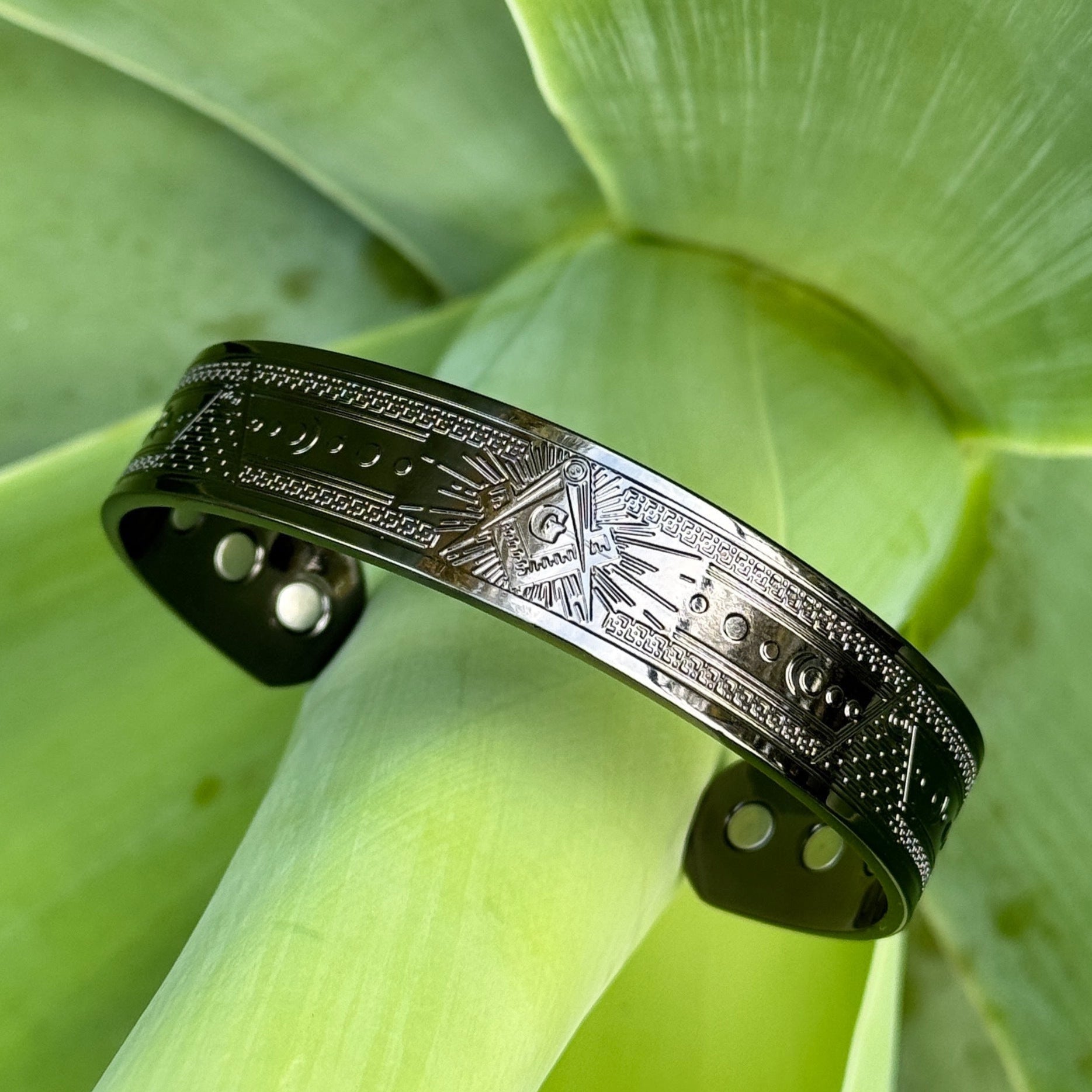 Brotherhood in Black Bangle – Masonic Copper Bracelet