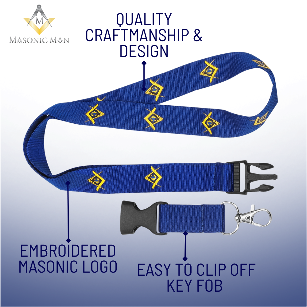 MasonicMan Blue Lanyard with Square and Compass and Clasp