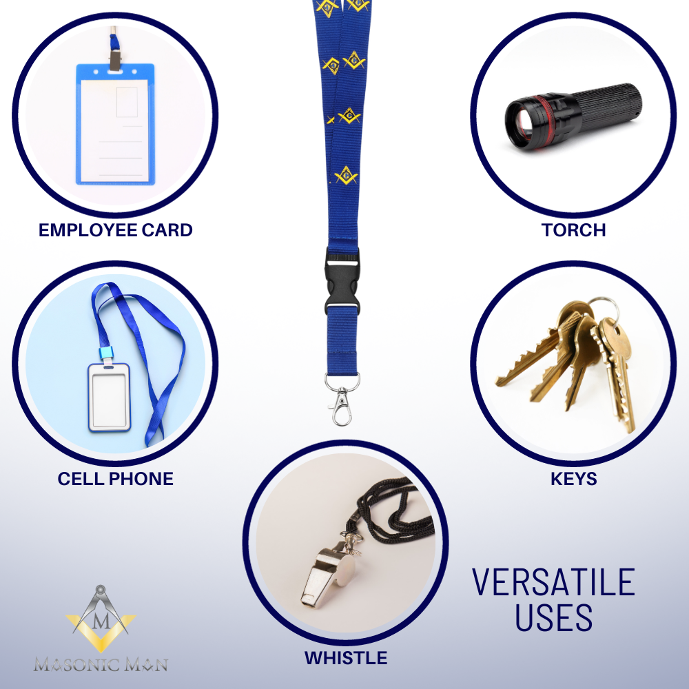 MasonicMan Blue Lanyard with Square and Compass and Clasp