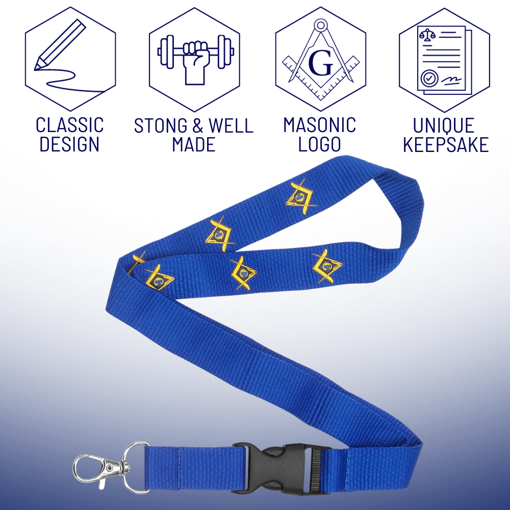 MasonicMan Blue Lanyard with Square and Compass and Clasp