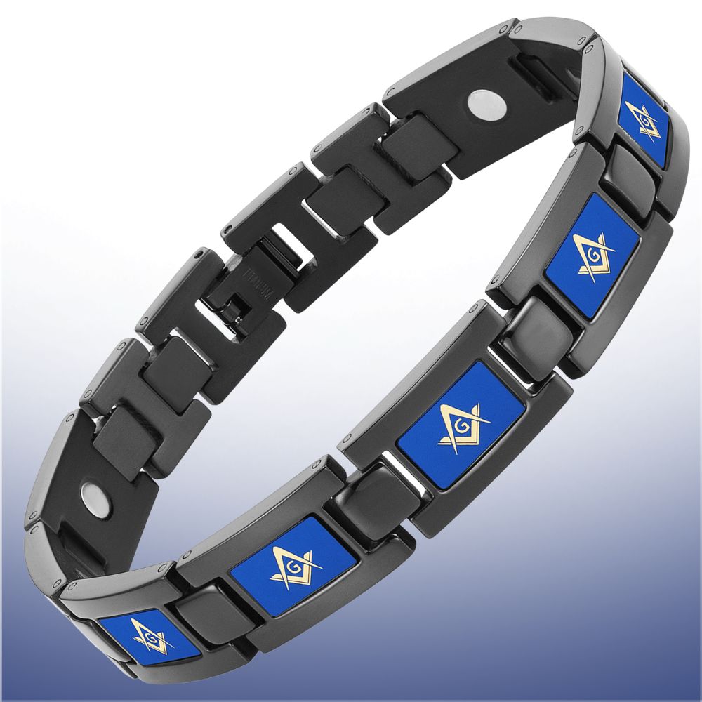 MasonicMan Black Titanium Bracelet &quot;Piano Blue&quot;