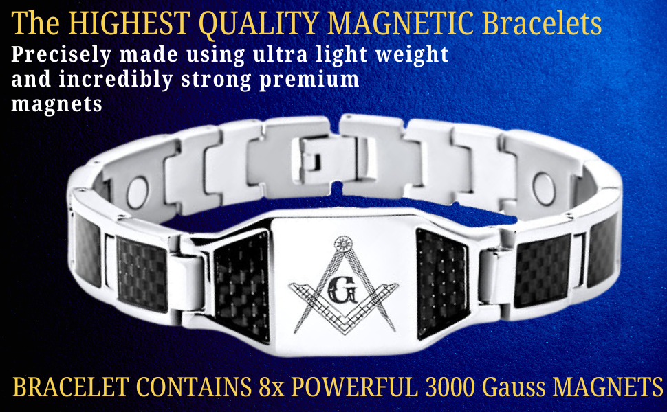 MasonicMan Titanium Magnetic Masonic Bracelet with Blue Carbon Fiber