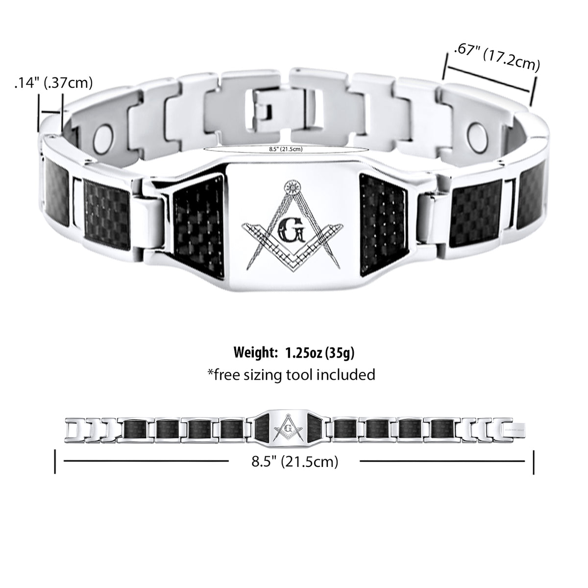 MasonicMan Titanium Magnetic Masonic Bracelet with Blue Carbon Fiber