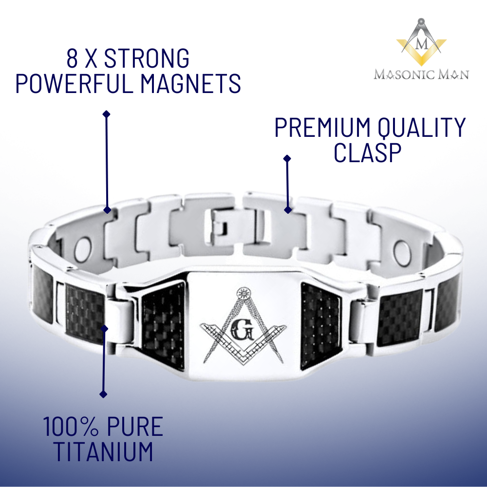 MasonicMan Titanium Magnetic Masonic Bracelet with Blue Carbon Fiber