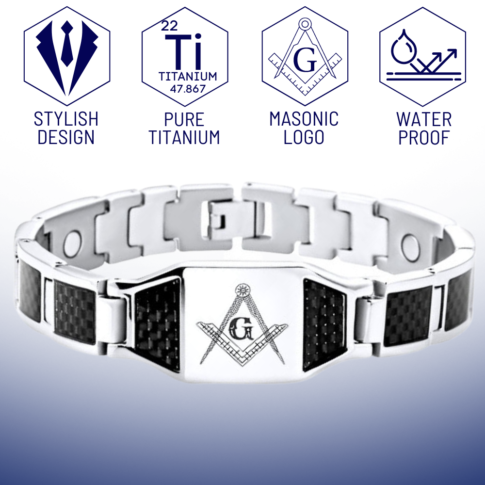 MasonicMan Titanium Masonic Bracelet with Black Carbon Fiber