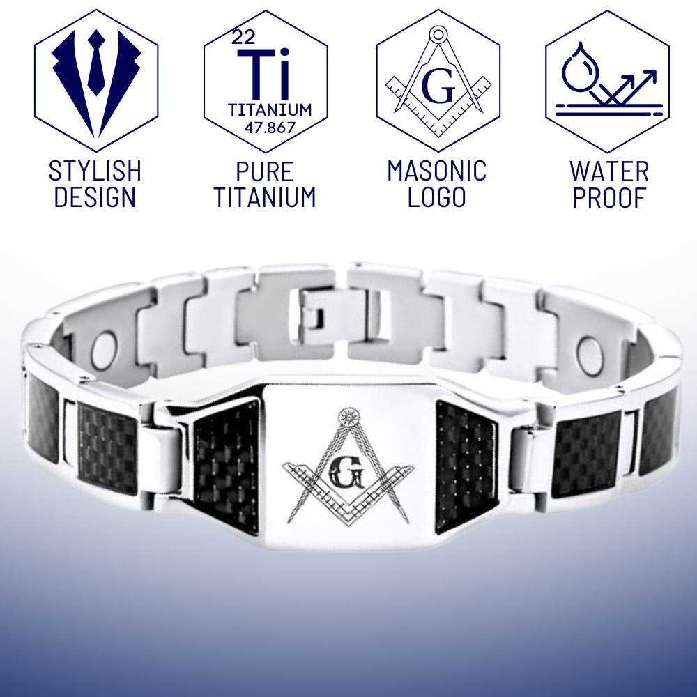 MasonicMan Titanium Magnetic Masonic Bracelet with Blue Carbon Fiber