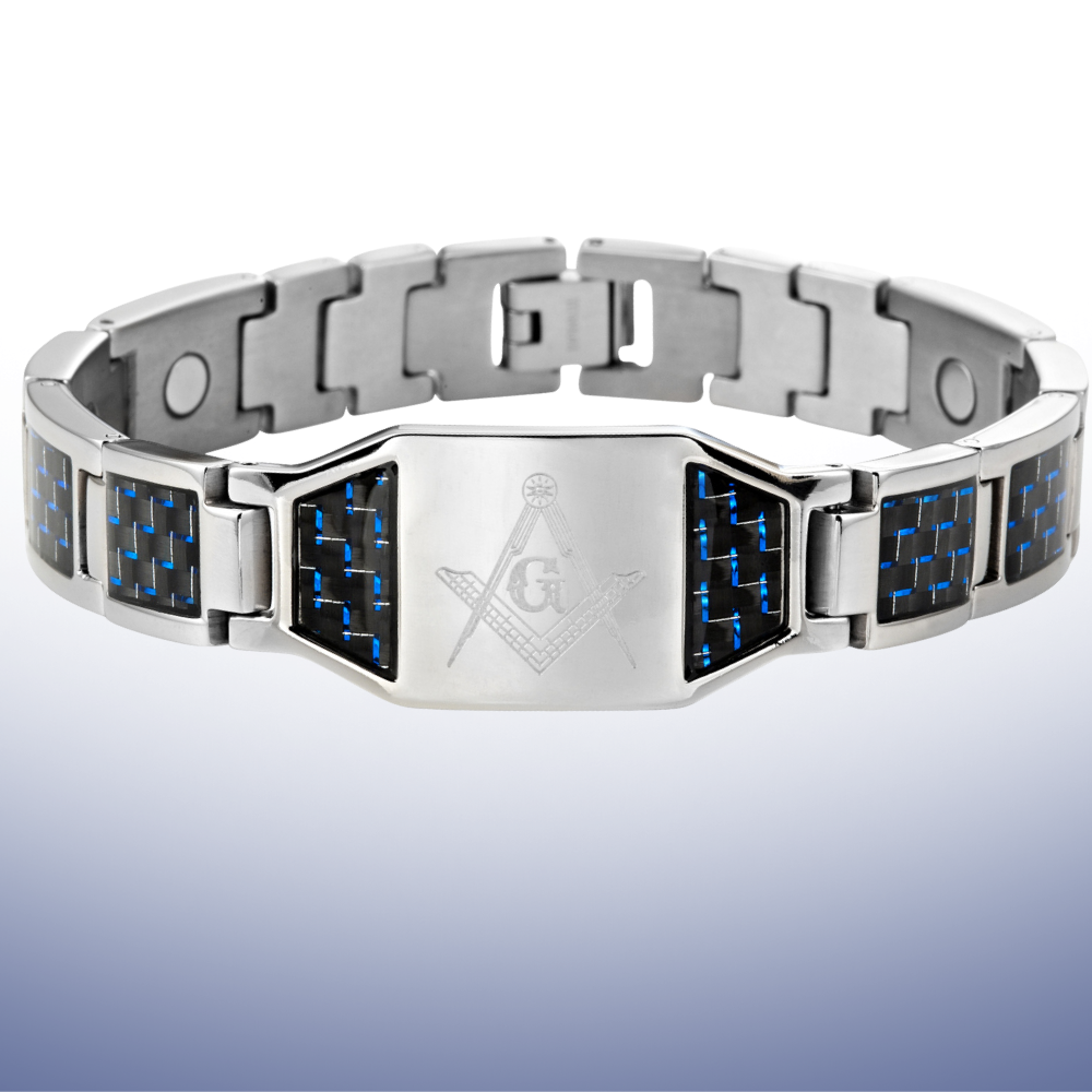 Mens Masonic Bracelet - Titanium Blue Carbon Fiber