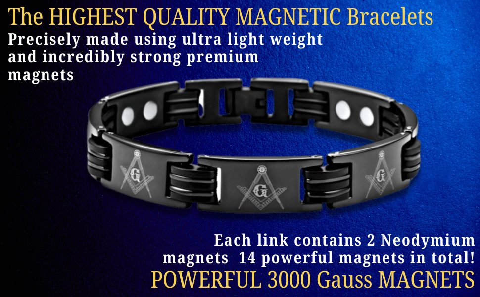 MasonicMan Black Magnetic Titanium Masonic Bracelet