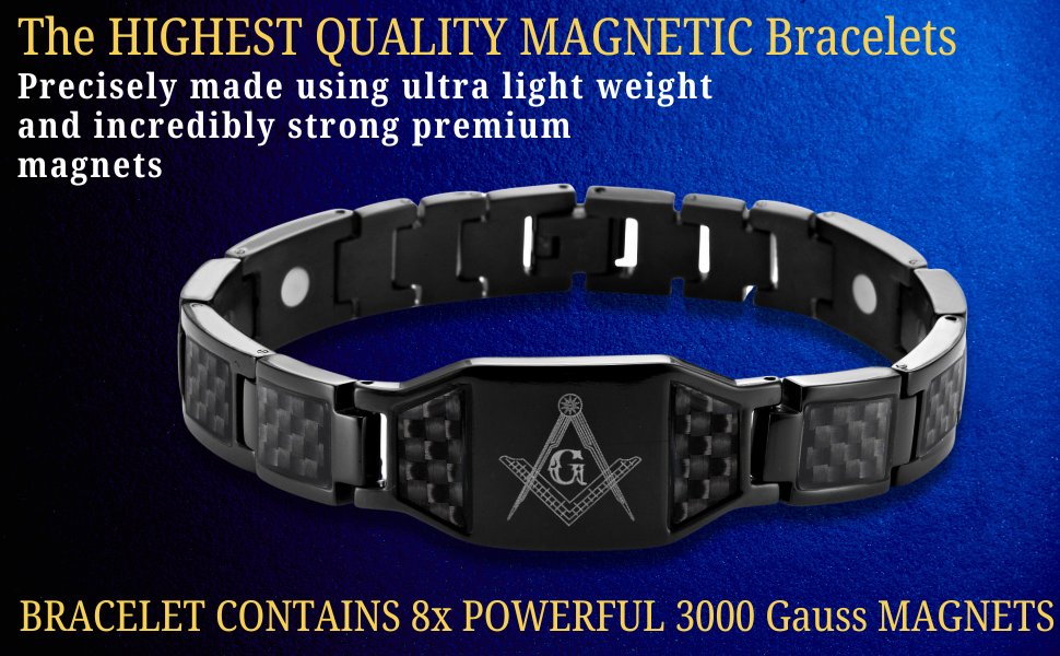 MasonicMan Titanium Magnetic Masonic Bracelet with Black Carbon Fiber