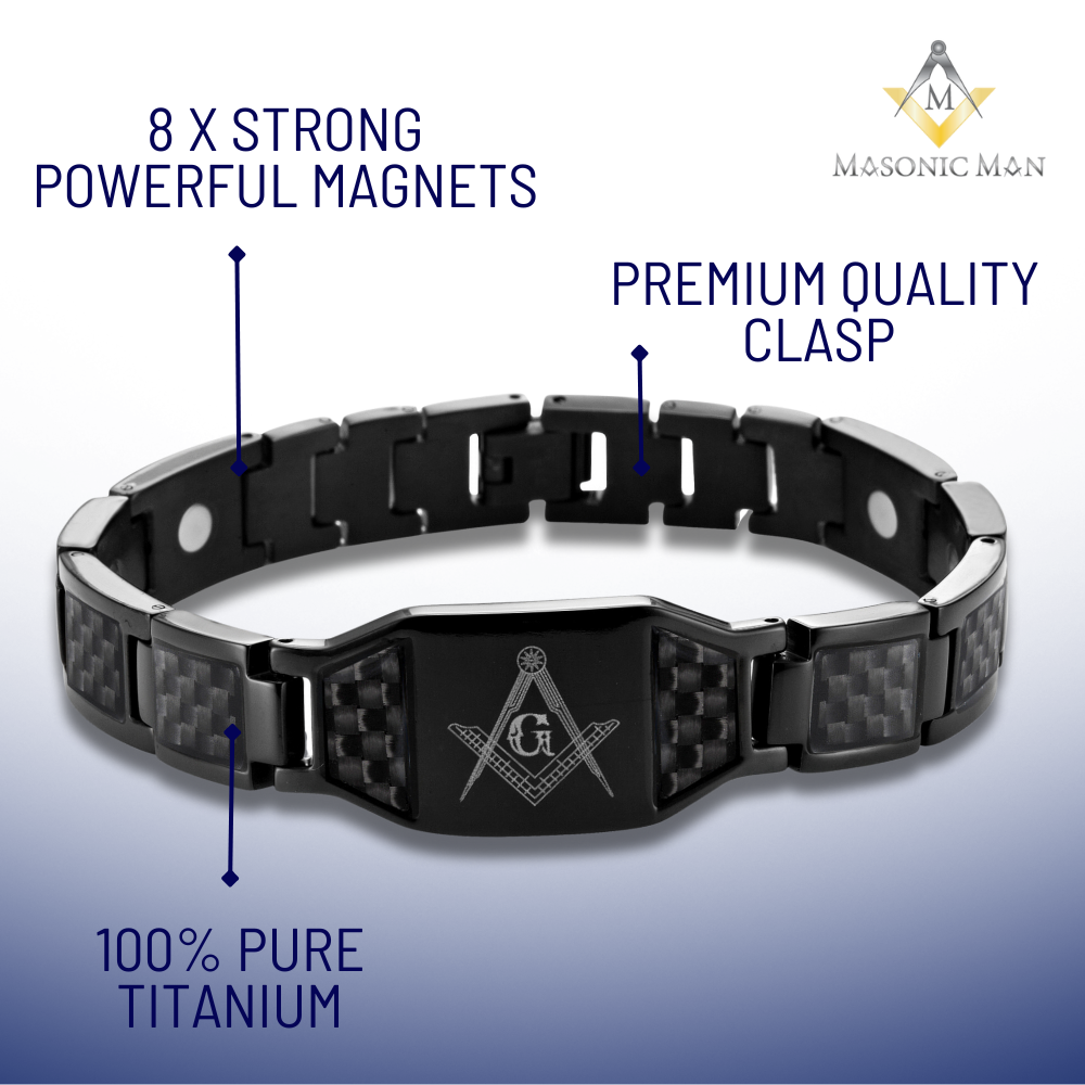 MasonicMan Titanium Magnetic Masonic Bracelet with Black Carbon Fiber