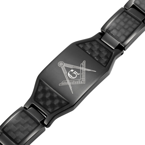 MasonicMan Titanium Magnetic Masonic Bracelet with Black Carbon Fiber